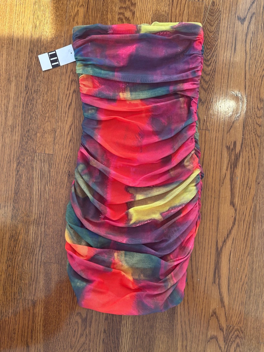 Line & Dot Revolve Miley Mini Dress Strapless Ruched Multi-Color Bodycon